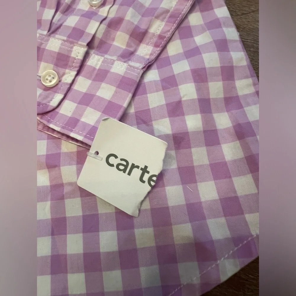 NWT Carters toddler purple‎ and white plaid button down shirt size 2T